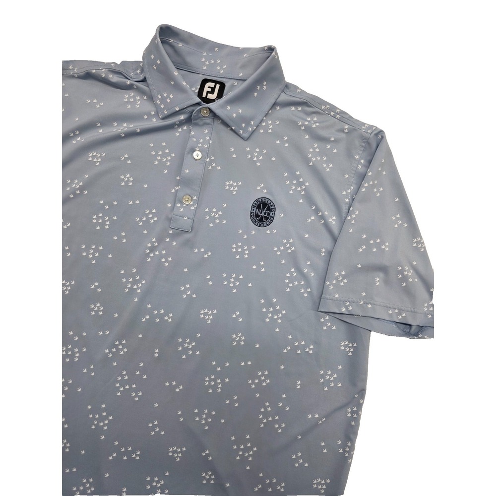FootJoy FJ Golf Polo Shirt Men XL‎ Blue Bird All Over Print Stretch Naples Lakes